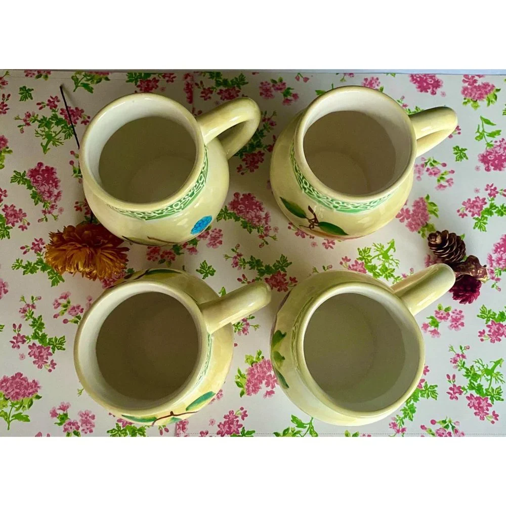 Alco Belaggio 4 mugs,‎ NEW, ceramic, mug set, 20 OZ, decorated w fruit/flowers